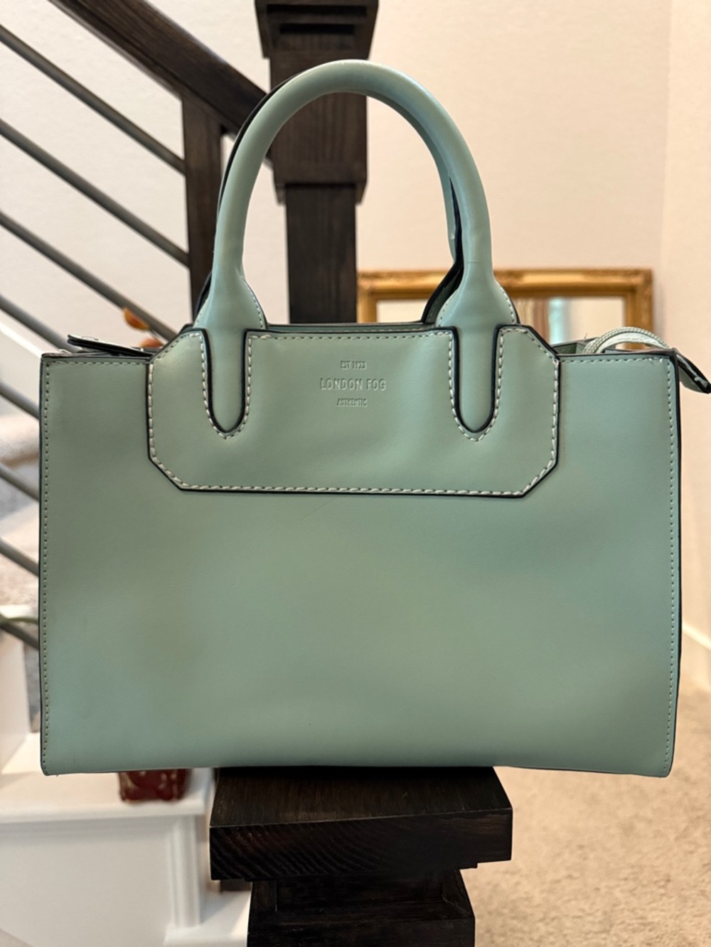London Fog Mint Green Structured Satchel with Top Handles